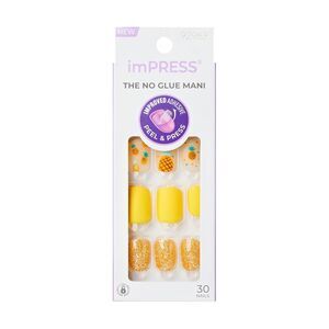 KISS imPRESS Press On Nails Sun Daze Women Yellow Pineapple Summer Short Square